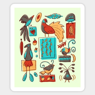 Retro 1950s Birds of Paradise Illustration Pattern Sticker